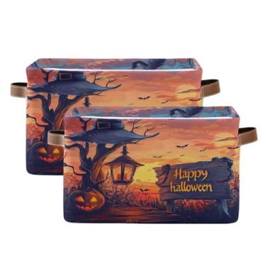 Imagem de Coikll Cesto de armazenamento de Halloween ao anoitecer para cesta de armazenamento, roupas sujas, artigos diversos, escritório, casa, armário, prateleira, cubo, caixa, impermeável, cesto de roupa