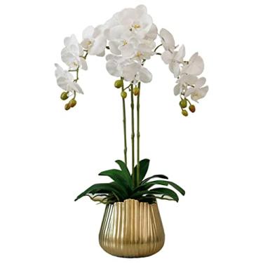 Imagem de Orquídeas artificiais em vaso de flores artificiais com vaso de porcelana, orquídeas artificiais, sala de estar, hotel, decoração de casamento, flores artificiais, formato bonito