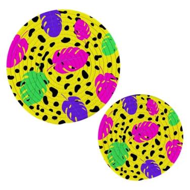 Imagem de Wassud Trivet de folhas vibrantes para pratos quentes, suportes redondos de algodão, almofadas quentes, porta-copos elegantes, decoração de cozinha e acessórios, 2 peças