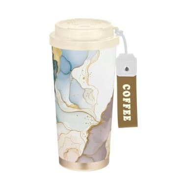 Imagem de Wassud Aquarela formas abstratas isoladas caneca de café de viagem copo à prova de vazamento com tampa e canudo garrafa de água de aço inoxidável para café quente/gelo, chá e cerveja