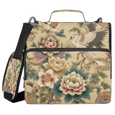 Imagem de Burbuja Pasta de fichário japonês com zíper com 3 anéis com lixa expansível e alça de ombro para laptop de 13 polegadas, vários bolsos para trabalho de escritório