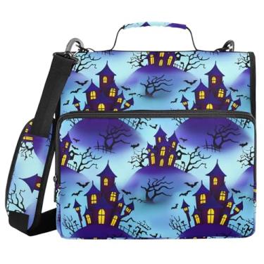Imagem de Burbuja Haunted Houses Pasta de fichário com zíper com 3 anéis com lixa expansível e alça de ombro para laptop de 13 polegadas, vários bolsos para trabalho de escritório