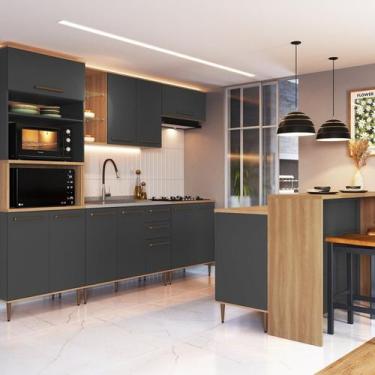 Imagem de Cozinha Modulada Completa 8 Peças com Cristaleira 15 Portas 2 Gavetas 