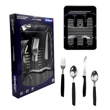 Imagem de Jogo de Talheres 25 Peças Cabene com Suporte de Gaveta – Organizador Preto, Prático, Econômico em Espaço e Ideal para Uso Diário