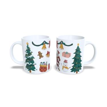 Imagem de Caneca de Cerâmica 325ml com Tema de Natal, Bolas de Natal Coloridas com Laços, Branca (4)
