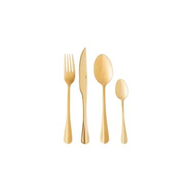 Imagem de Conjunto de Talheres 24 Peças, Aço Inox, Dourado, 6 Garfos, 6 Facas, 6 Colheres de Mesa, 6 Colheres de Sobremesa