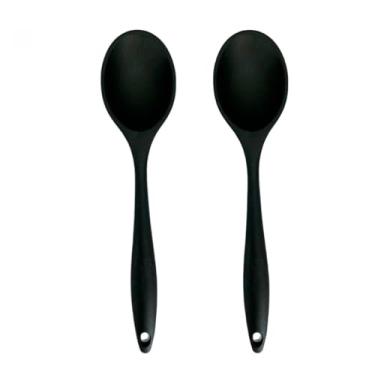 Imagem de Kit Colher de Silicone 27cm Grande 2 Peças Preto – Espátula Resistente para Cozinha e Antiaderente