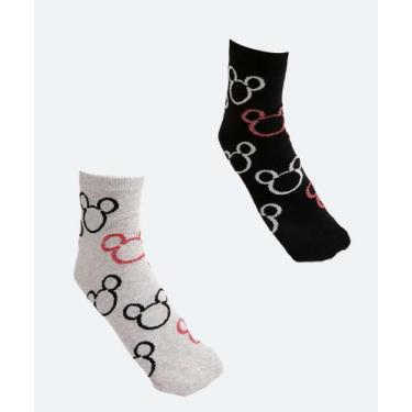 Imagem de Kit 2 Pares Meias Feminina Disney-70199, Branco, 22/25