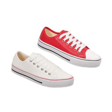 Imagem de Kit 2 Pares Tênis All One Star Casual Feminino Conection, BRANCO/VERME