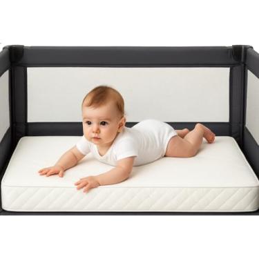 Imagem de Colchão para Chiqueirinho Berço de Bebê 100cm x 70cm x 10cm D18 Um Lado Impermeável, Anti-Ácaros