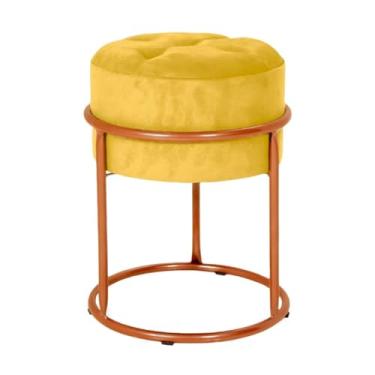 Imagem de Puff Argola Decoraçao Quarto Banqueta Ferro Pulf Penteadeira Sala puff redondo para Quarto, Sala e penteadeira(Amarelo/Cobre)