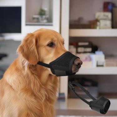 Imagem de Focinheira para cães macia ajustável, cobertura de boca de malha respirável, focinheira antimordida e queda, para cães pequenos, médios e grandes (preto)