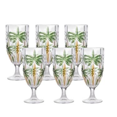 Imagem de Jogo 6 Taças De Cristal Palm Tree Coqueiro Para água Suco Wolff 450ml