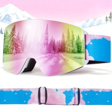 Imagem de JQF Gear Óculos de esqui infantis, óculos magnéticos de snowboard infantil OTG óculos de esportes de neve para meninos e meninas UV400 anti neblina (lente rosa com armação branca)