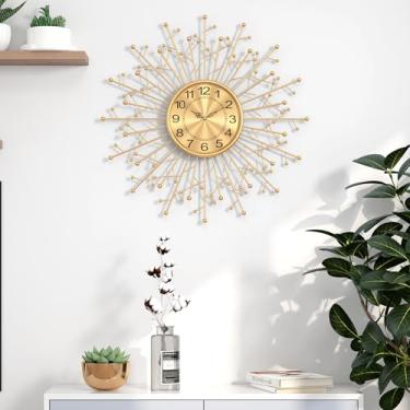 Imagem de DAYDAYART Relógio de parede grande e moderno dourado decorativo de meados do século, relógio silencioso de metal minimalista, decoração de presente de luxo para sala de estar, quarto, sala de jantar