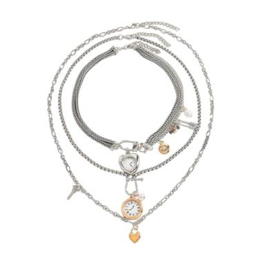 Imagem de Dvacaman Colares femininos de corrente de prata em camadas, 3 peças, colar de corrente com vários fios e pingentes de coração, clipe de papel trançado grosso empilhado, joia de presente