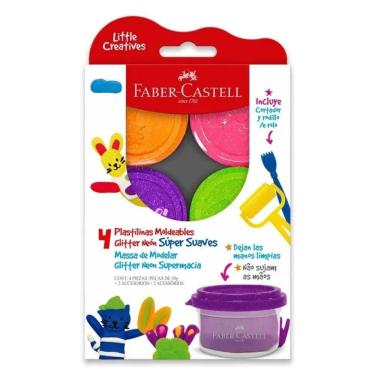 Imagem de Massa De Modelar Com Brilho Neon Supermacia 4 Peças Little Creatives Faber-castell