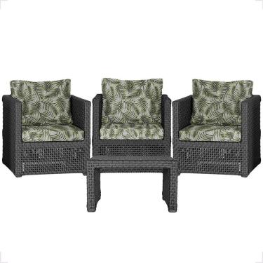 Imagem de Mesa E 3 Poltronas Madri Corda Náutica Estofado 5 Trama Preto