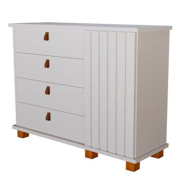 Imagem de Cômoda Alta 4 Gavetas 1 Porta Ripada Thamirez Branco