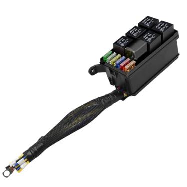 Imagem de Saihisday Caixa de relé de 6 compartimentos, fusível de plástico e kit de caixa de relé, fusíveis de relé automotivo ATC/ATO de 12 V para caminhão barco marítimo (caixa de relé com condutores)