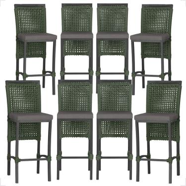 Imagem de 8 Banquetas Em Alumínio Roma Preta Corda Náutica Tecido 11 Verde