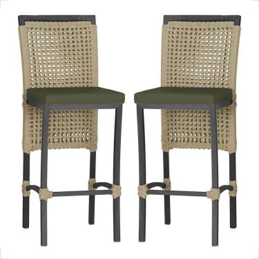 Imagem de 2 Banqueta Em Alumínio Roma Preta Corda Náutica Tecido 13 Rami