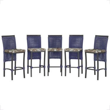 Imagem de 5 Banqueta Em Alumínio Roma Preta Corda Náutica Tecido 6 Azul