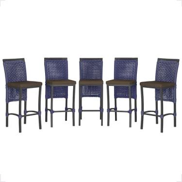 Imagem de 5 Banqueta Em Alumínio Roma Preta Corda Náutica Tecido 9 Azul