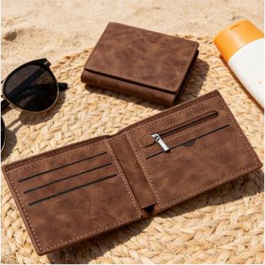 Imagem de Carteira fina para homens, carteira minimalista de couro sintético com porta-cartões e bolso para moedas, bolsa compacta para viagens, negócios e uso diário