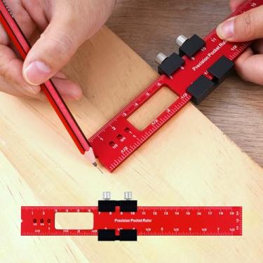 Imagem de Régua para marcenaria, régua de bolso de precisão, régua deslizante de alumínio, sistema métrico britânico, ferramentas de medição de escrita de trabalho, 200 mm
