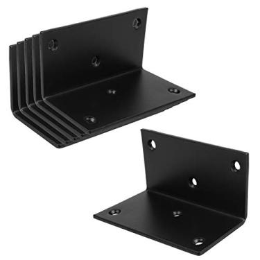 Imagem de 6 pacotes de suporte de ângulo reto de ferro L 10 x 5 cm, espessura da junta de metal 3,2 mm, carga máxima de 25 kg, suporte de canto para prateleiras de madeira, móveis, armário (preto), parafusos não incluídos