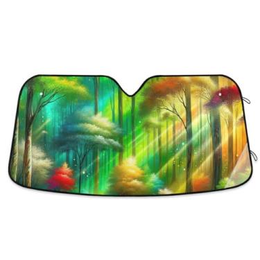 Imagem de Guarda-sol colorido para carro floresta para-brisa UV sol e refletor de calor mantém seu veículo fresco