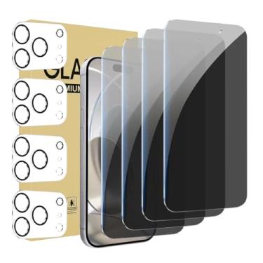 Imagem de Pacote com 4 + 4 protetores de tela para iPhone 17 Pro Max com protetor de lente de câmera cobertura total, película de vidro temperado anti-espião, dureza 9H, fácil instalação, sem bolhas [6,9