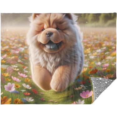 Imagem de Cobertor de sofá grande personalizado para cachorro Chow Chow Chow floral primavera cobertor grande para sofá para mulheres 177,8 cm x 139,7 cm cobertor quente impresso