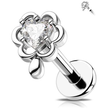 Imagem de OUFER 16G Floral CZ Helix, Tragus & Cartilage Piercing Coleção de Joias - Aço Inoxidável, Rosca Interna, Brincos de Pino Plano para Mulheres e Homens (Várias Cores, 6 MM, Piercing Labial), 16g 6mm