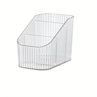 Imagem de Suporte de bandeja de maquiagem, organizador de bancada de banheiro, estojo de exibição de cosméticos, 3 divisórias para cuidados com a pele, perfume, pincel de maquiagem - branco