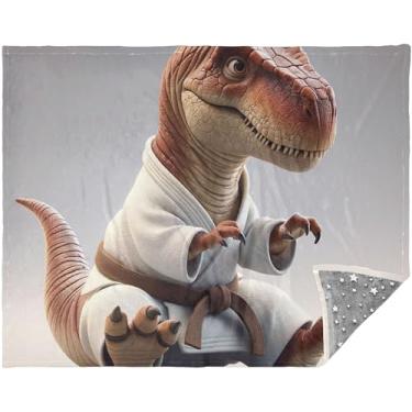 Imagem de Cobertores engraçados de karatê de dinossauro, cobertores macios e aconchegantes para mulheres, presente 177,8 cm x 139,7 cm, cobertores quentes divertidos e personalizados