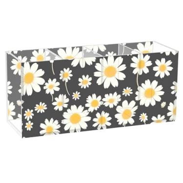 Imagem de TSENQUE Porta-lápis de mesa personalizado de desenho animado fofo moderno margarida floral preto para artesanato copo de acrílico para canetas