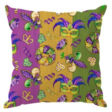 Imagem de ZAEW Máscaras coloridas donuts Iris Fleur De Lis Mardi Gras Capa de almofada de carnaval decorações para casa de fazenda sofá sofá capa de almofada decoração de festa de férias 50 x 50 cm