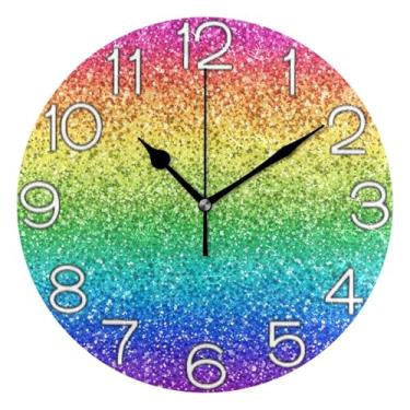 Imagem de Relógio de parede decorativo colorido arco-íris gradiente analógico para sala de aula, escritório operado por bateria, decoração de parede de casa de fazenda moderna, 25 cm, ponteiros pretos