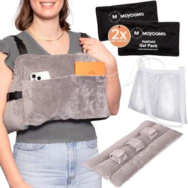 Imagem de MOYOAMA Pacote de pelúcia cinza: design infravermelho para mastectomia com bolsa de chuveiro, 2 pacotes frios e travesseiro de cinto de segurança
