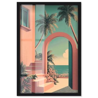 Imagem de Through the Arch and the Palms Shadowbox Print Coastal Wall Art por Art Remedy, moldura preta, 28 x 40 cm