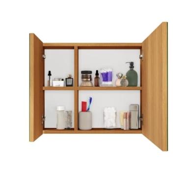 Imagem de Espelheira Suspensa Com 2 Portas Espelhadas Ideal Para Banheiro(Nature/Off)