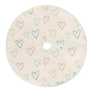 Imagem de Blueangle Saia de árvore de coração creme de 118 cm - decoração de árvore de férias de poliéster macio resistente a rugas (452)