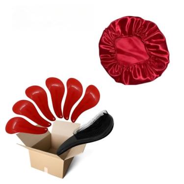 Imagem de Conjunto de 100 peças de escovas milagrosas para cuidados com os cabelos e toucas anti-frizz (Vermelho,50 Escovas + 50 Toucas)