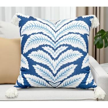 Imagem de Rudransha Areca Fronha decorativa com detalhe quadrado estampado na palma - Capa de almofada para sofá, cadeira de balanço e sofá - Capa deslizante de designer para sala de estar - 50 x 50 cm