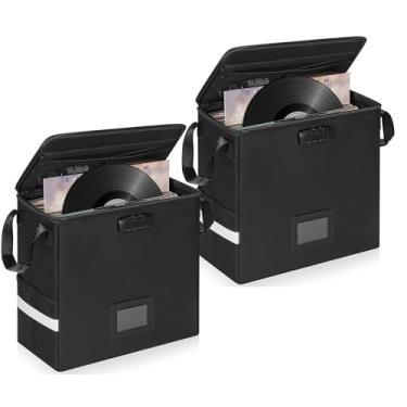 Imagem de IBVIVIC Caixa de armazenamento de discos de vinil à prova de fogo, pacote com 2 organizadores de armazenamento de discos com cadeado à prova de fogo para discos de vinil individuais de 60+ 7/10/12