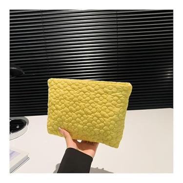 Imagem de Bolsa transversal plissada floral – Bolsa feminina estilo coreano para maquiagem e clutch com fecho de zíper, Amarelo, Medium, Mochila casual