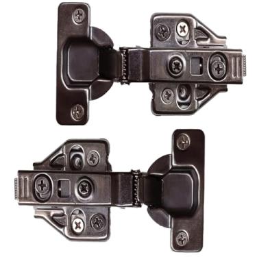 Imagem de 2 dobradiças macias de encaixe (preto) com encaixe, dobradiças de porta de armário de cozinha ocultas sem moldura de 105°, parafusos correspondentes em forma de copo de 35 mm, placa de clipe ajustável