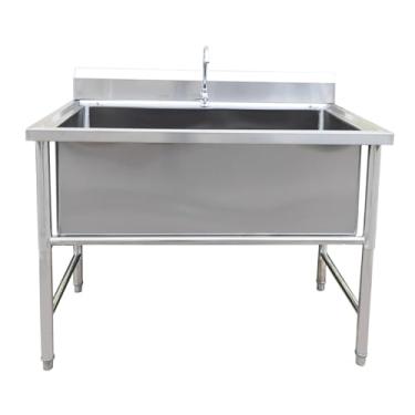 Imagem de Pia de restaurante comercial de aço inoxidável, pia de cozinha independente, tigela única, banheira de aço inoxidável com kit de drenagem e torneira para restaurante, lavanderia, garagem (80 cm)